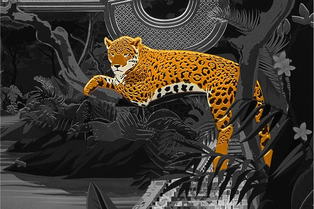 Jaguar motif with LUMAFIN® decorative finishing on the LEONHARD KURZ Wall Calendar 2025