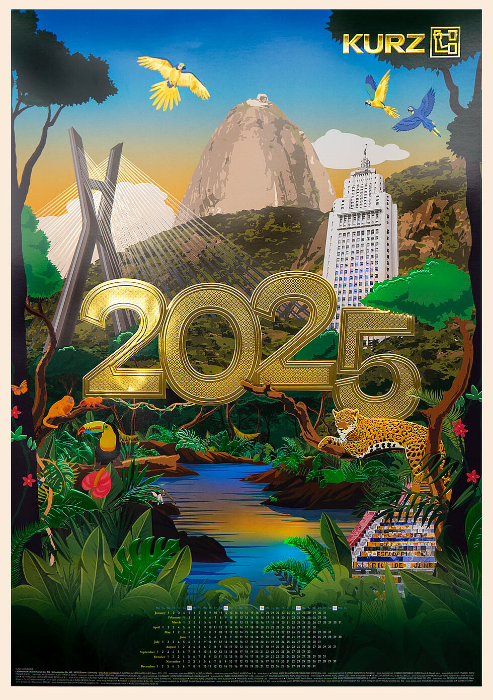 LEONHARD KURZ Wall Calendar 2025 showcasing premium print and decorative finishing inspired by Brazil