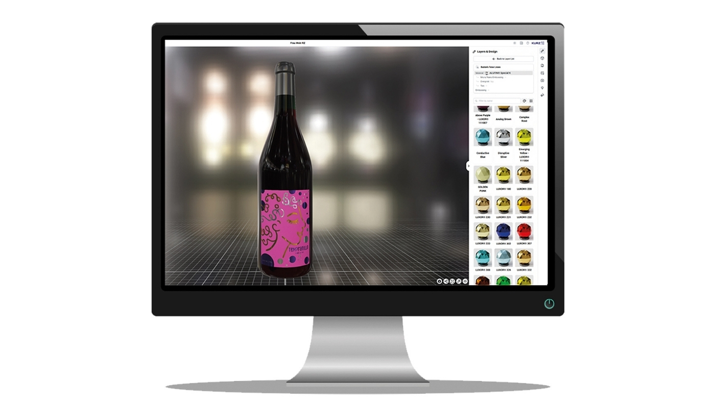 KURZ DREAMCOMPOSER® 3D software visualising embellished wine label packaging design